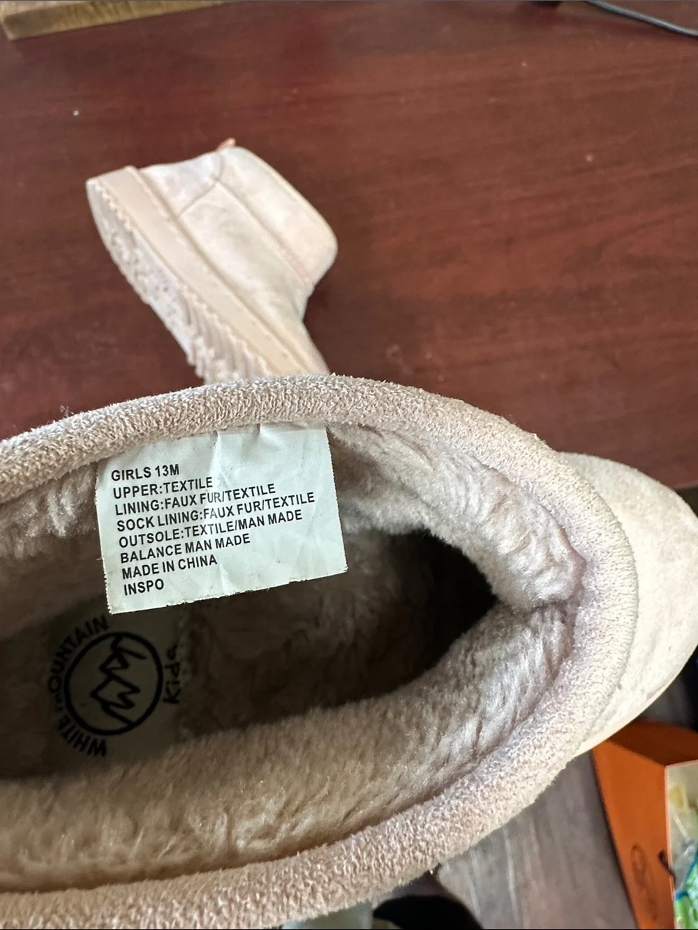 ##128, Size 13, White Mountain Kids Plush Ankle Boots in Light Pink Beige